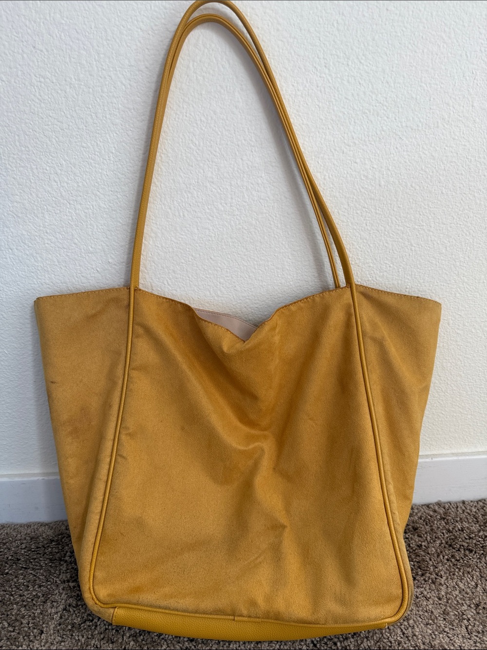 H&M Mustard Yellow Faux Suede Tote Bag